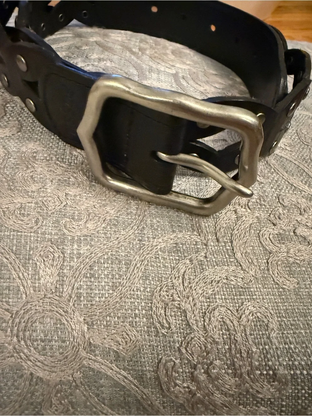 Fossil Black leather boho belt with silver buckle and studs. Medium